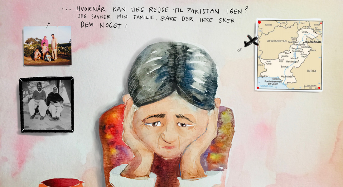 Illustration af kvinde med anden etnisk baggrund, der savner sin familie 