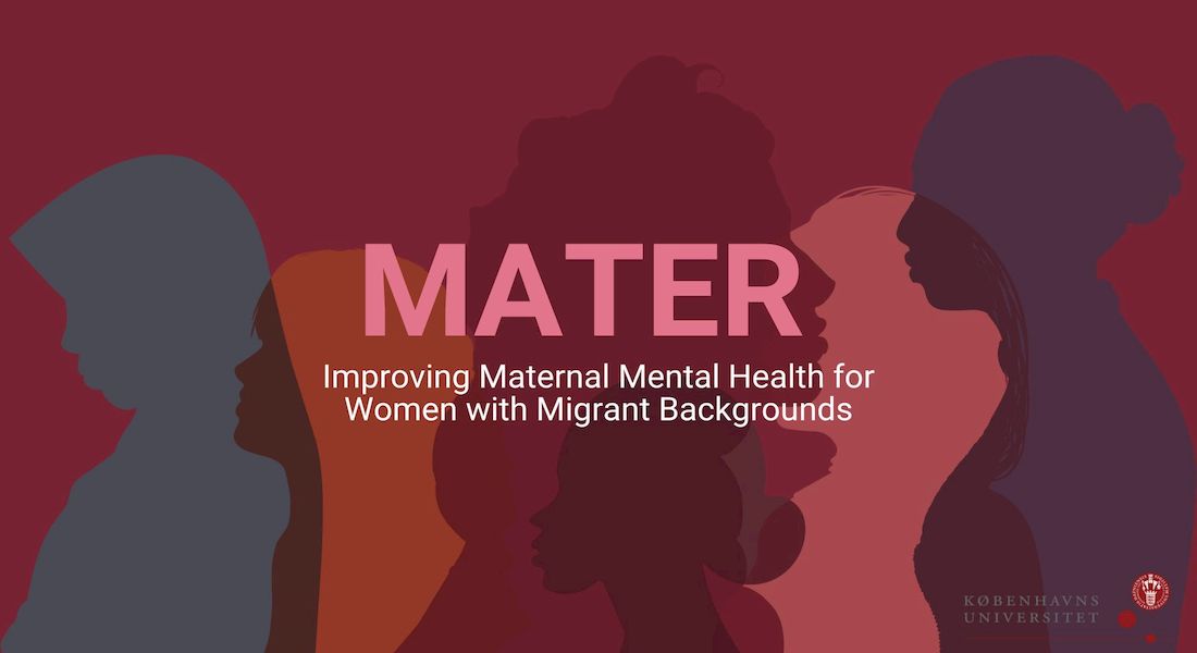 MATER written on a red background with shadows of women